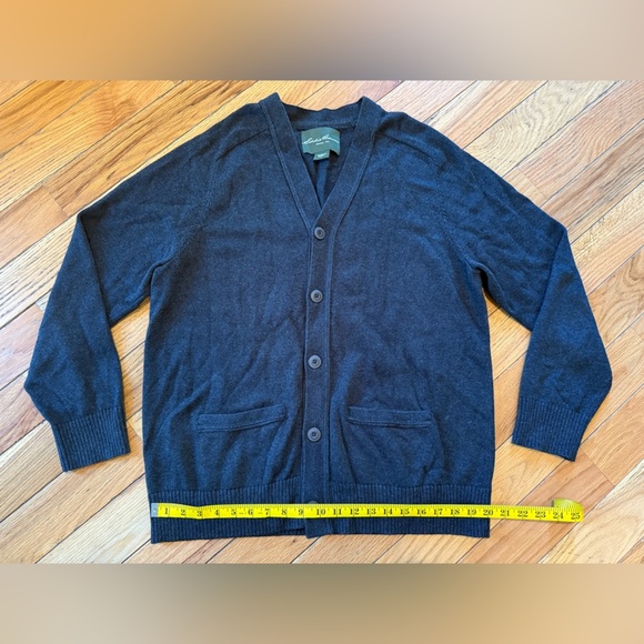VTG Eddie Bauer Mens Size L Cotton Cashmere Cardigan Gray V Neck Button Grandpa - Picture 14 of 16